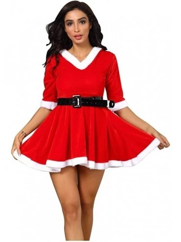 Baby Dolls & Chemises Fashion Women Christmas Dress Santa Claus Costume Xmas Cosplay Party Skirt Half Sleeve Hooded Velvet Dr...