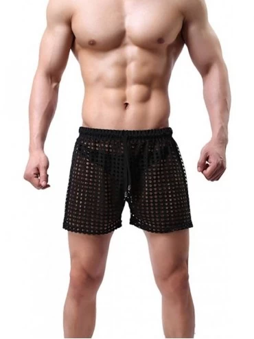 Boxer Briefs Men's Mesh Shorts Sexy Lounge Hollow Boxer Underwear - Black - CL18KO66DQA $23.25