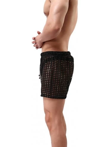 Boxer Briefs Men's Mesh Shorts Sexy Lounge Hollow Boxer Underwear - Black - CL18KO66DQA $10.87