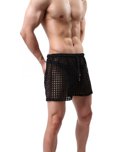 Men's Mesh Shorts Sexy Lounge Hollow Boxer Underwear - Black - CL18KO66DQA
