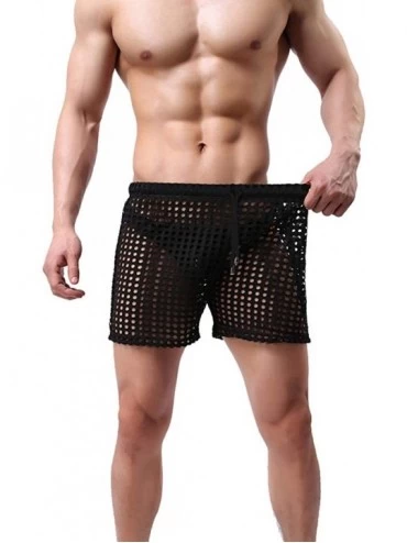 Boxer Briefs Men's Mesh Shorts Sexy Lounge Hollow Boxer Underwear - Black - CL18KO66DQA $10.87