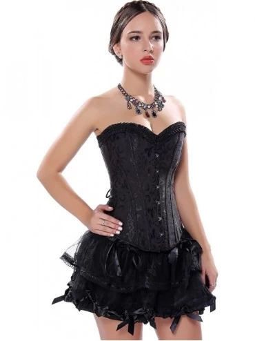 Shapewear Womens Fashion Satin Overbust Waist Cincher Boned Corset with Tutu Skirt Dress - Black - C412H9CHEA1 $37.65