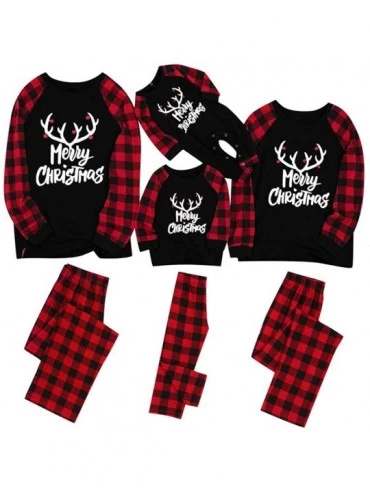 Sets Christmas Family Pajamas Matching Sets Reindeer Plaid Xmas 2PCs Soft Outfit Sleepwear - Black-kid - C018ZZZDX4W $28.76