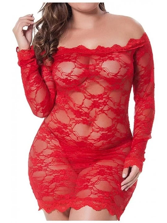 Baby Dolls & Chemises One-Shoulder Lace Sexy Nightdress Plus Size Sexy Lingerie Lace Badydoll Off Shoulder Sleepwear Pajamas ...