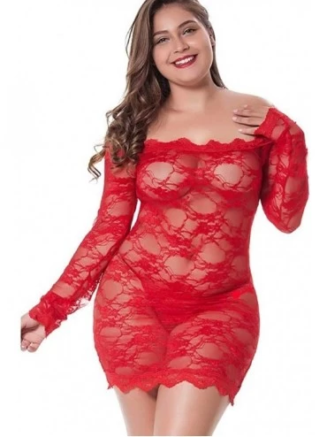 Baby Dolls & Chemises One-Shoulder Lace Sexy Nightdress Plus Size Sexy Lingerie Lace Badydoll Off Shoulder Sleepwear Pajamas ...