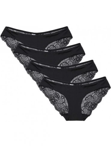 Panties Womens Lace Bikini Panties Low Rise Lingerie Underwear Assorted Briefs - Black Lace Back Bikini Panties 4 Pack - CL18...