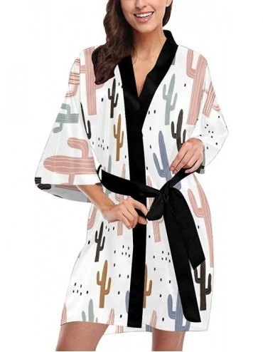 Robes Custom Colorful Cactus Pattern Women Kimono Robes Beach Cover Up for Parties Wedding (XS-2XL) - Multi 1 - C9194WZ9WHC $...