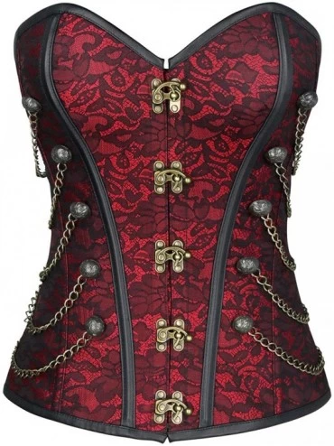 Bustiers & Corsets Women's Spiral Steel Boned Steampunk Gothic Bustier Corset with Chains - Wine Red - C318ZZII3TC $72.34