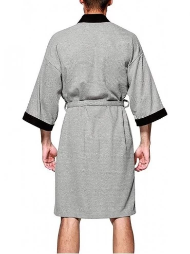 Robes Mens Robe Kimono Cotton Waffle Spa Bathrobe Lightweight Soft Sleepwear Loungewear - Gray-black - C119EDANUMY $27.26