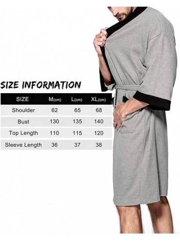 Robes Mens Robe Kimono Cotton Waffle Spa Bathrobe Lightweight Soft Sleepwear Loungewear - Gray-black - C119EDANUMY $27.26