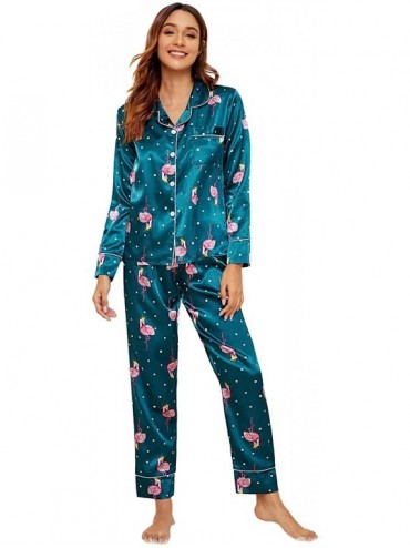 Sets Women's Printed Pajamas Set Long Sleeve Sleepwear Nightwear Soft Pj Lounge Sets - Blue - CK18XK6WNZA $55.97