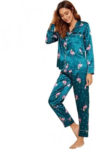 Sets Women's Printed Pajamas Set Long Sleeve Sleepwear Nightwear Soft Pj Lounge Sets - Blue - CK18XK6WNZA $28.62