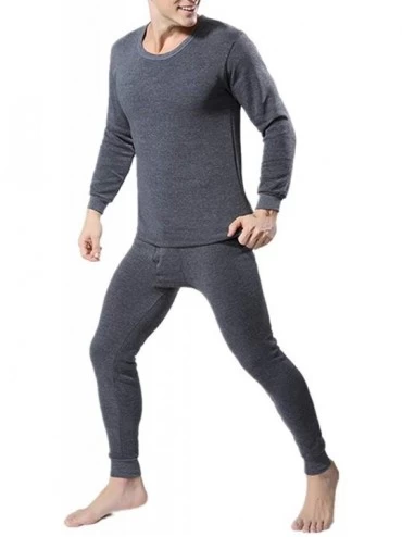 Thermal Underwear Mens Thermal Underwear O-Neck Ultra Soft Long Johns Set Cotton Base Layer Top and Bottom - Dark Grey - C319...