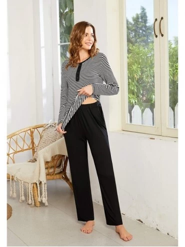 Sets Womens Pajama Set Striped Long Sleeve Sleepwear Soft PJ's Set Pants with Pockets - Style 2 black(long Sleeve) - C918G77U...