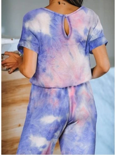 Sets Womens Short Sleeve Tie Dye Long Pajamas Set One Piece Jumpsuit Loose Sleepwear Night Shirts with Pockets Multicolor - C...