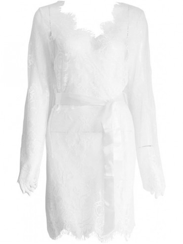 Robes Women's Floral Lace Robe Sexy Bathrobe Night Dressing Sleepwear - White - C0185N8YLYM $49.52