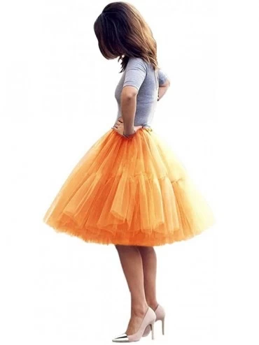Slips Womens Midi Knee Length Tutu Skirt Princess Petticoat Underskirt for Prom Party - Orange - C5190T334D6 $26.36