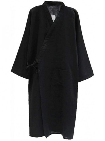 Robes Men Cotton Kimono Bathrobe with Pockets Robe Bamboo Printed Sleepwear - Black - CB1970HX9HZ $51.14