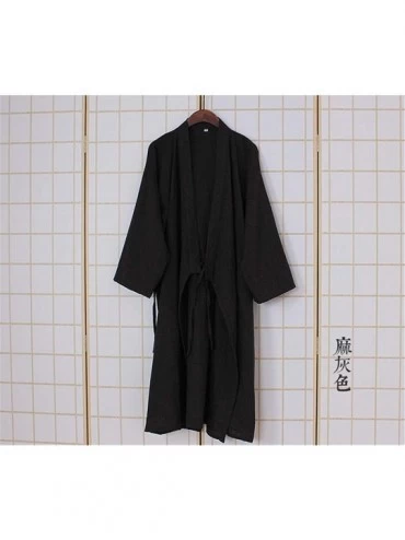 Robes Men Cotton Kimono Bathrobe with Pockets Robe Bamboo Printed Sleepwear - Black - CB1970HX9HZ $21.66