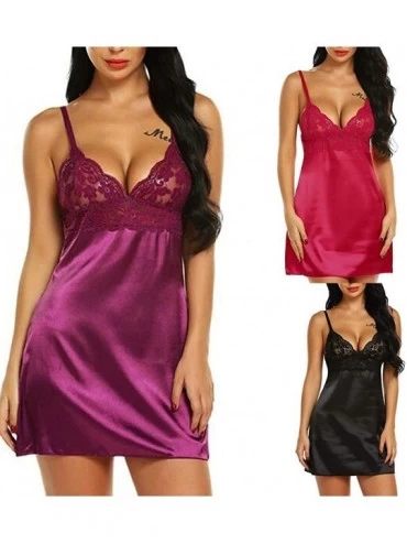 Nightgowns & Sleepshirts Women Lingerie Lace Babydoll Strap Mini Teddy Sexy V Neck Mesh Sleepwear Nightwear Bodysuit Underpan...