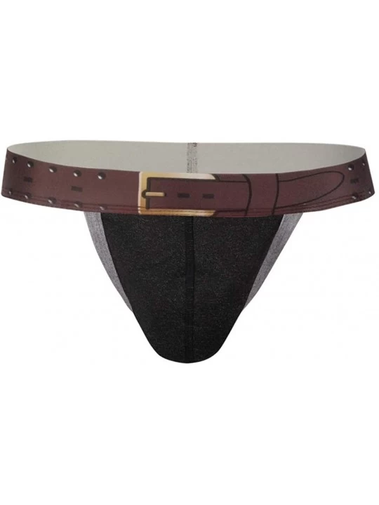 Briefs Men's Belt Print Bulge Pouch Breathable G-Sting Bikini Backless Underwear - Black - CB18QRTDG7U $9.33