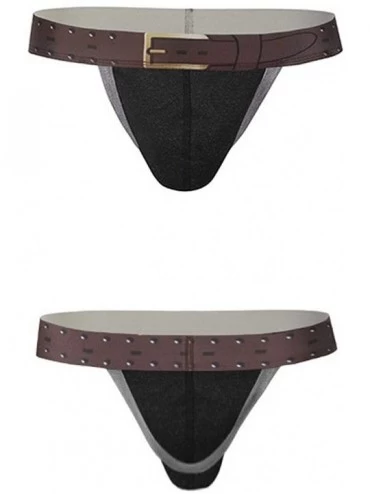Briefs Men's Belt Print Bulge Pouch Breathable G-Sting Bikini Backless Underwear - Black - CB18QRTDG7U $9.33