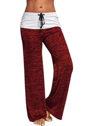 Bottoms Womens Long Pajama Pants Stretch Leopard Print Drawstring Wide Leg Palazzo Lounge Pants - I Red - CA194MSD3H6 $30.03