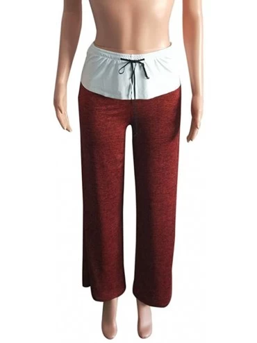 Bottoms Womens Long Pajama Pants Stretch Leopard Print Drawstring Wide Leg Palazzo Lounge Pants - I Red - CA194MSD3H6 $20.02
