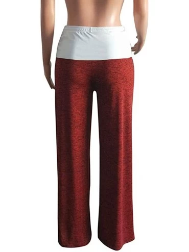 Bottoms Womens Long Pajama Pants Stretch Leopard Print Drawstring Wide Leg Palazzo Lounge Pants - I Red - CA194MSD3H6 $20.02