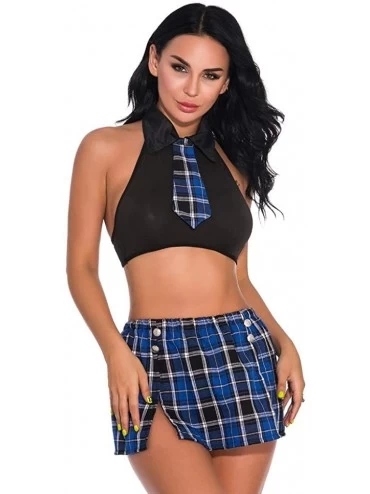 Baby Dolls & Chemises Babydoll Lingerie for Women Plus Size Tie Uniform with Thong Plaid Mini Skirt Student Cosplay Suit Unde...