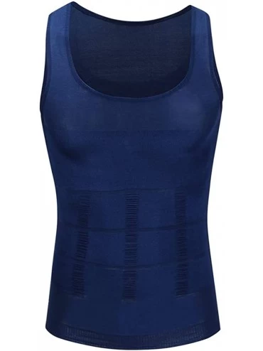 Undershirts Mens Slimming Body Shaper Vest Shirt Abs Abdomen Slim - Blue - CN18RHES86L $21.51