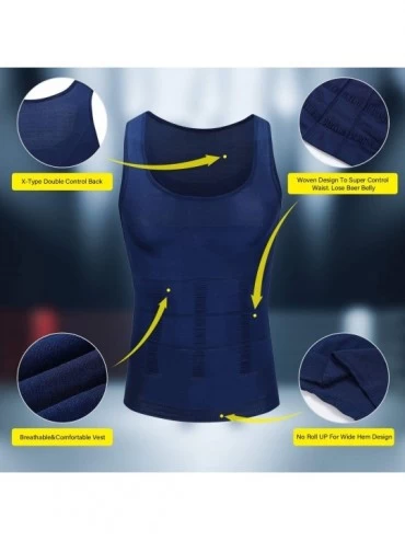 Undershirts Mens Slimming Body Shaper Vest Shirt Abs Abdomen Slim - Blue - CN18RHES86L $13.69