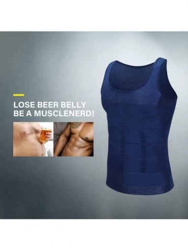 Undershirts Mens Slimming Body Shaper Vest Shirt Abs Abdomen Slim - Blue - CN18RHES86L $13.69