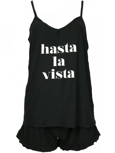Sets Women's Plus Size Sexy Pajama Set- Tank Top and Shorts - Black- Hasta La Vista- Adios - CU18WY9NNXA $41.37
