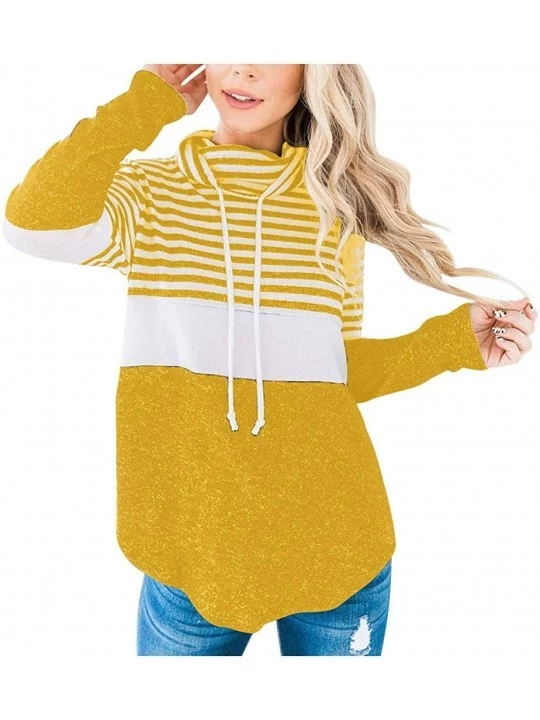 Thermal Underwear Women Drawstring Hooide Top Long Sleeve Patchwork Color Block Pullover Blouse - A-yellow - CW193ZKXTHU $14.75