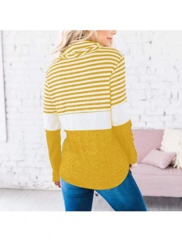 Thermal Underwear Women Drawstring Hooide Top Long Sleeve Patchwork Color Block Pullover Blouse - A-yellow - CW193ZKXTHU $14.75