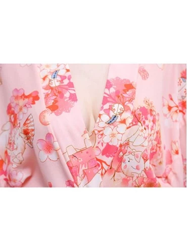 Robes Japanese Women's Retro Kimono Nightgown Bathrobe Hanfu Nightdress Soft Home Wear Sleepwear L Size(Pink 1) - CV1908T84YX...
