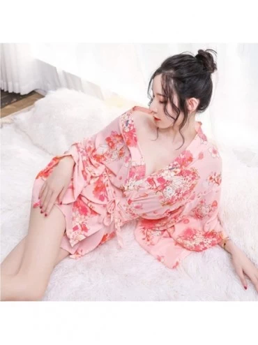 Robes Japanese Women's Retro Kimono Nightgown Bathrobe Hanfu Nightdress Soft Home Wear Sleepwear L Size(Pink 1) - CV1908T84YX...