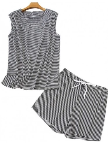 Sets Women's Sleeveless Print Tee Cotton Sleepwear Short Sets Tank Top Pajama Set - Graystipe - CD19DDQXY9W $36.79