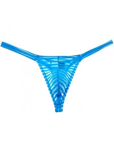Briefs Mens Pure See Through Underwear Sexy Bulge Pouch Bikini Thong Stretch T-Back - Blue - CW11YTOEM1N $19.76