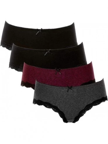 Panties Women's Cotton Hipster Pantis Soft Lace Trim Underwear Briefs 4 Pack - Black/Black/Grey/Wine Red - CC18MHCK5CH $34.73