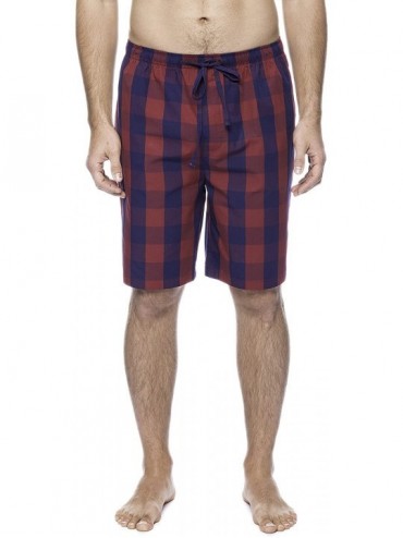 Sleep Bottoms Twin Boat Men's 100% Woven Cotton Lounge Shorts - Gingham Red/Navy - CC12H0DK8R1 $29.32