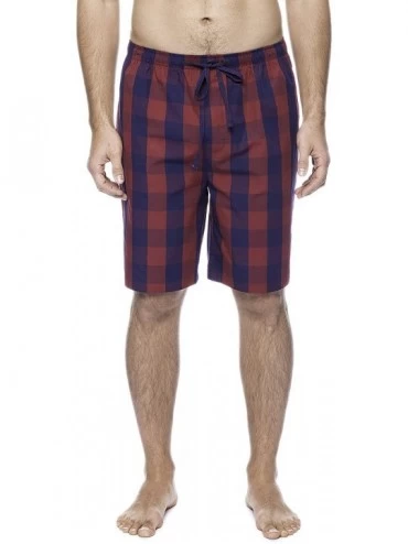 Sleep Bottoms Twin Boat Men's 100% Woven Cotton Lounge Shorts - Gingham Red/Navy - CC12H0DK8R1 $27.54