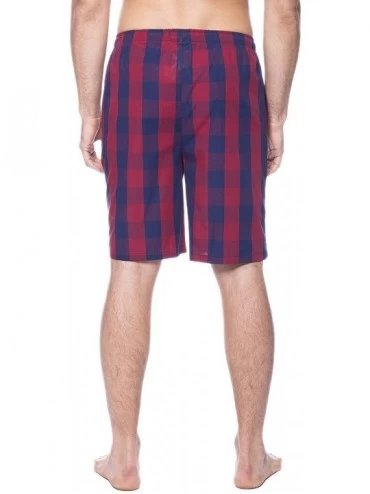 Sleep Bottoms Twin Boat Men's 100% Woven Cotton Lounge Shorts - Gingham Red/Navy - CC12H0DK8R1 $16.45