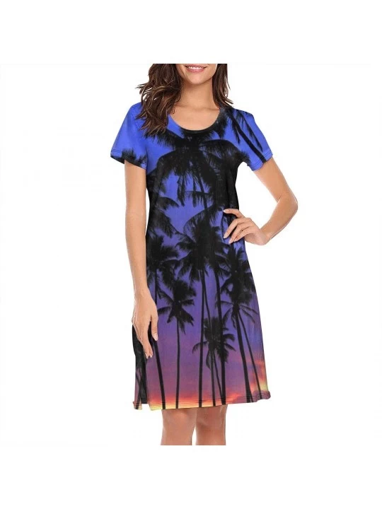 Nightgowns & Sleepshirts Girls' Nightgown Royal Palm Tree Family Personalized Short Sleeve Loungewear - Palm Tree Night - CJ1...