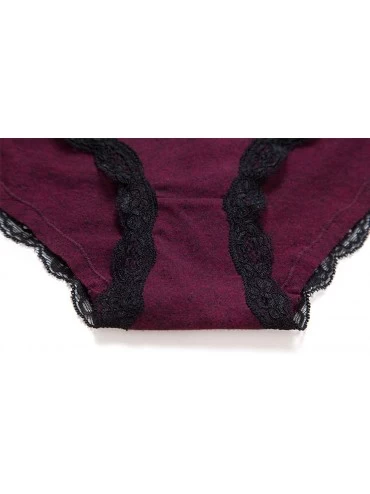 Panties Women's Cotton Hipster Pantis Soft Lace Trim Underwear Briefs 4 Pack - Black/Black/Grey/Wine Red - CC18MHCK5CH $20.11