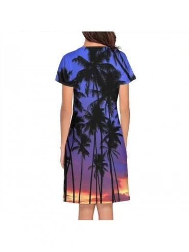 Nightgowns & Sleepshirts Girls' Nightgown Royal Palm Tree Family Personalized Short Sleeve Loungewear - Palm Tree Night - CJ1...