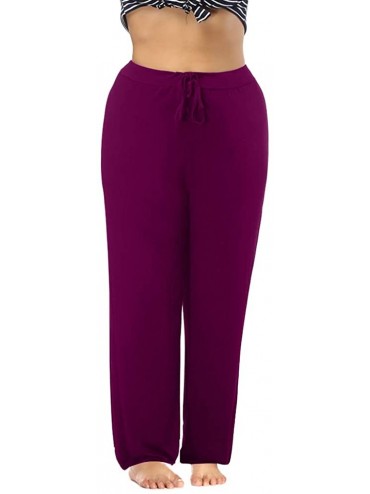 Bottoms Women's Plus Size Comfy Stretch Long Pajama Pants Drawstring Sleep Lounge Pants - Purplish Red - CO18HAGODXL $38.81