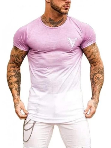 Thermal Underwear Stylish Gradient Color Tees for Men- Sports Running Loose T-Shirt Yoga Athletic Gym Workout Muscle Blouse T...