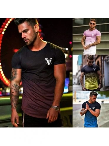 Thermal Underwear Stylish Gradient Color Tees for Men- Sports Running Loose T-Shirt Yoga Athletic Gym Workout Muscle Blouse T...